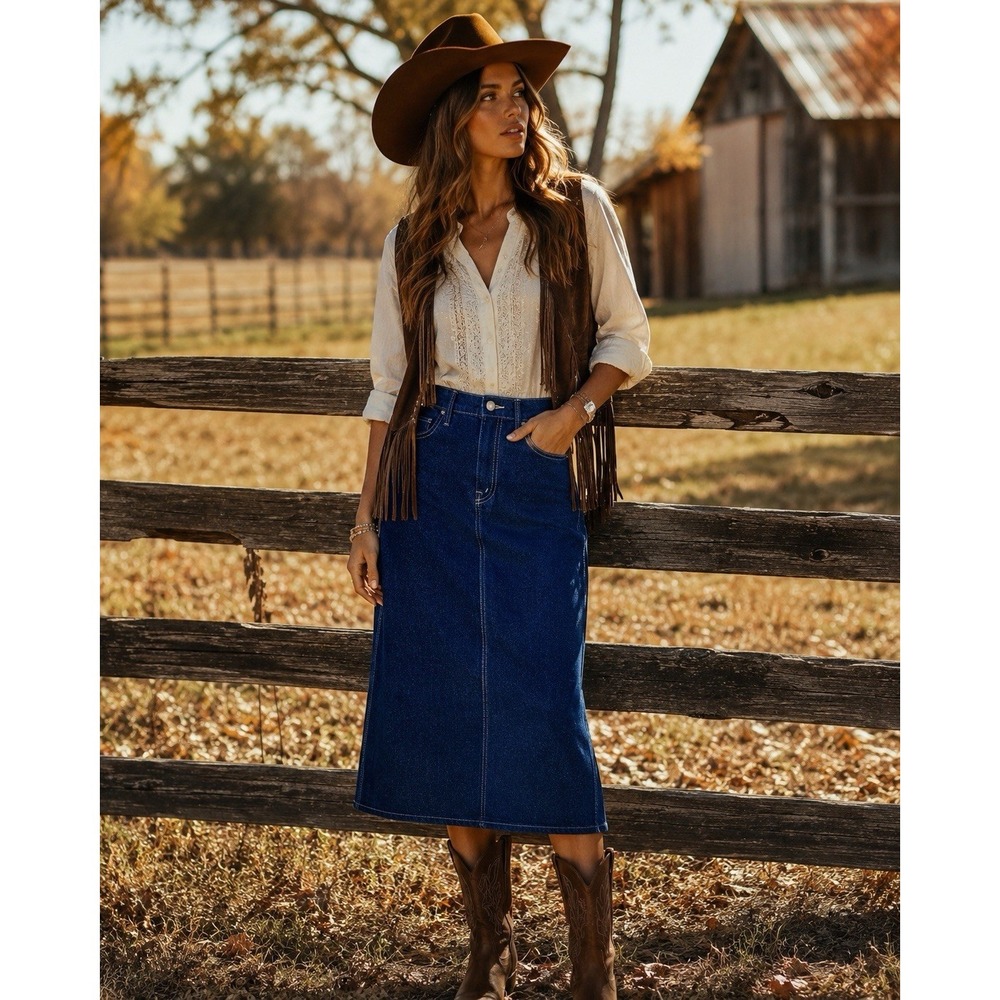 Mother Denim Skirt  2/ 25 Dark Blue Country Swooner Straight A Ooh La La Western